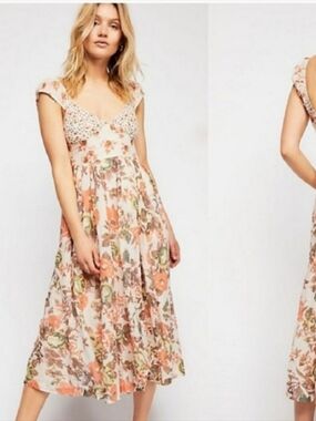 Free People Mixed Floral Print Love You Cotton Sundress Large Small Flaws